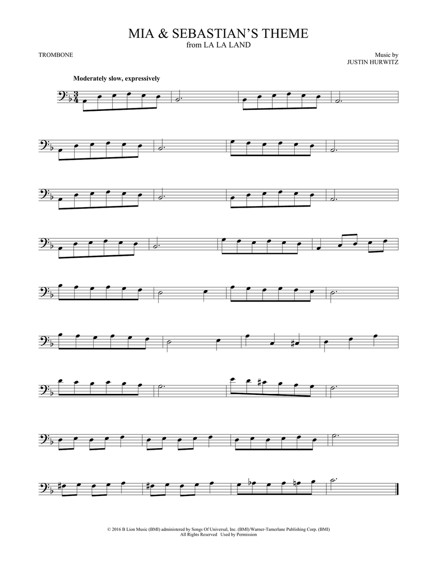 Mia & Sebastian's Theme (from La La Land) Trombone Solo scores gallery preview page 1