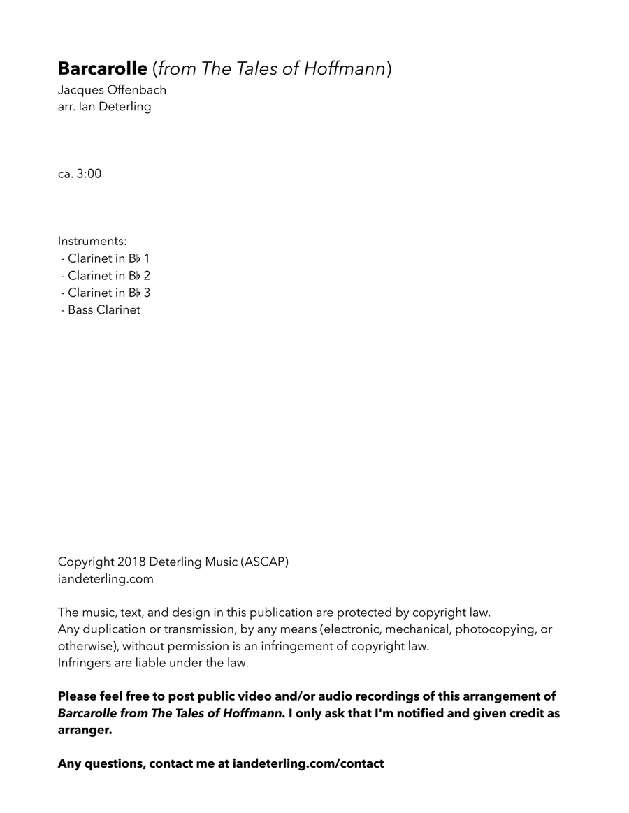 Barcarolle (for Clarinet Quartet) Clarinet Quartet scores gallery preview page 3
