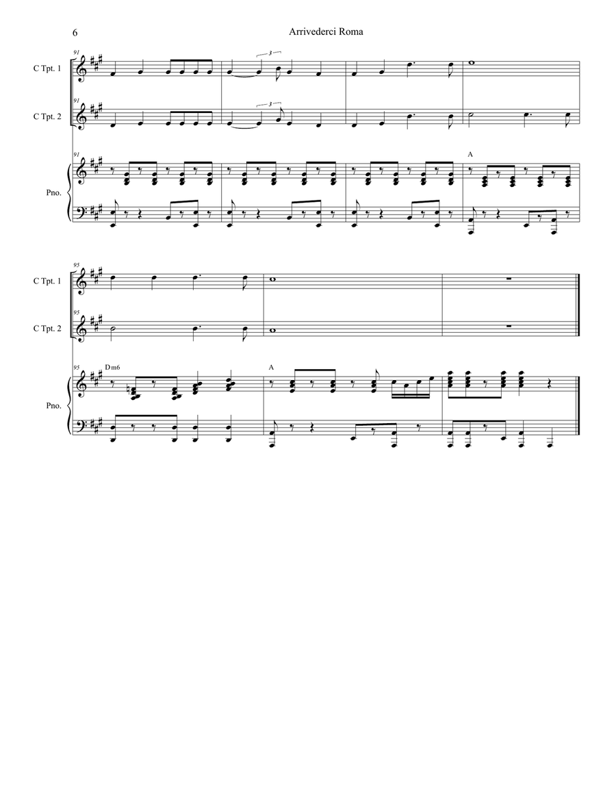 Arrivederci Roma (goodbye To Rome) Trumpet Duet scores gallery preview page 6