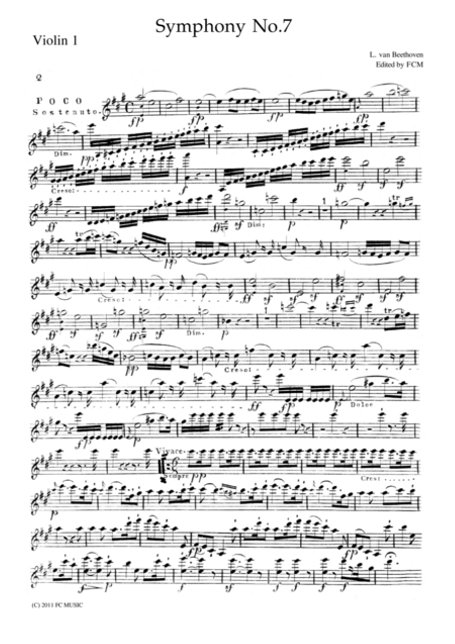 Beethoven Symphony No.7 all mvts. for String Quintet, CB091 String Quintet scores gallery preview page 1