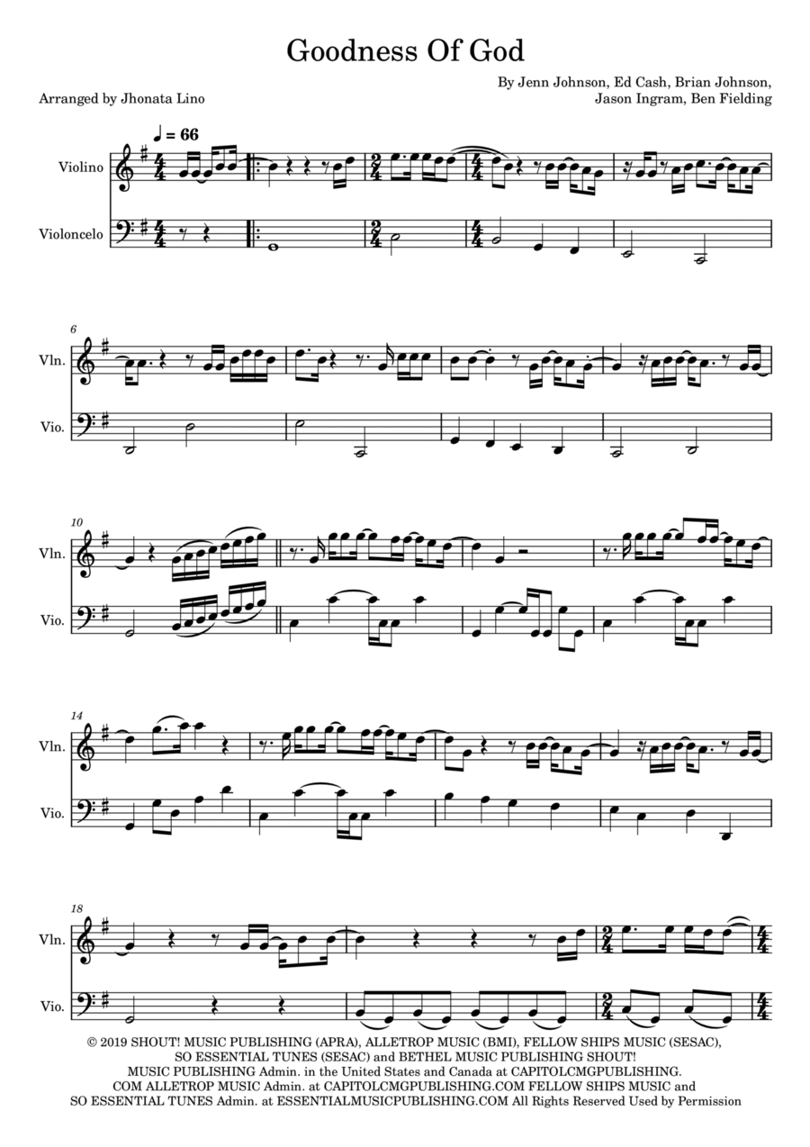 Goodness Of God String Duet scores gallery preview page 1