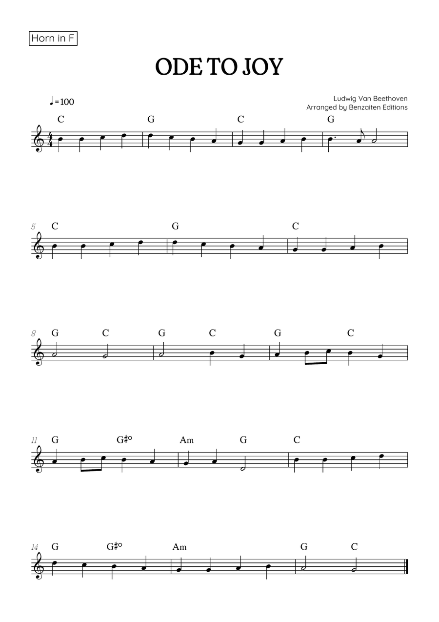 Beethoven • Ode to Joy | french horn sheet music [chords] Horn Solo scores gallery preview page 1