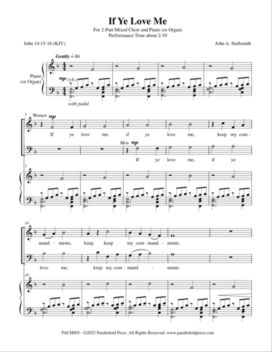 If Ye Love Me - 2-Part Mixed Choir and Piano (or Organ) 2-Part scores gallery preview page 2