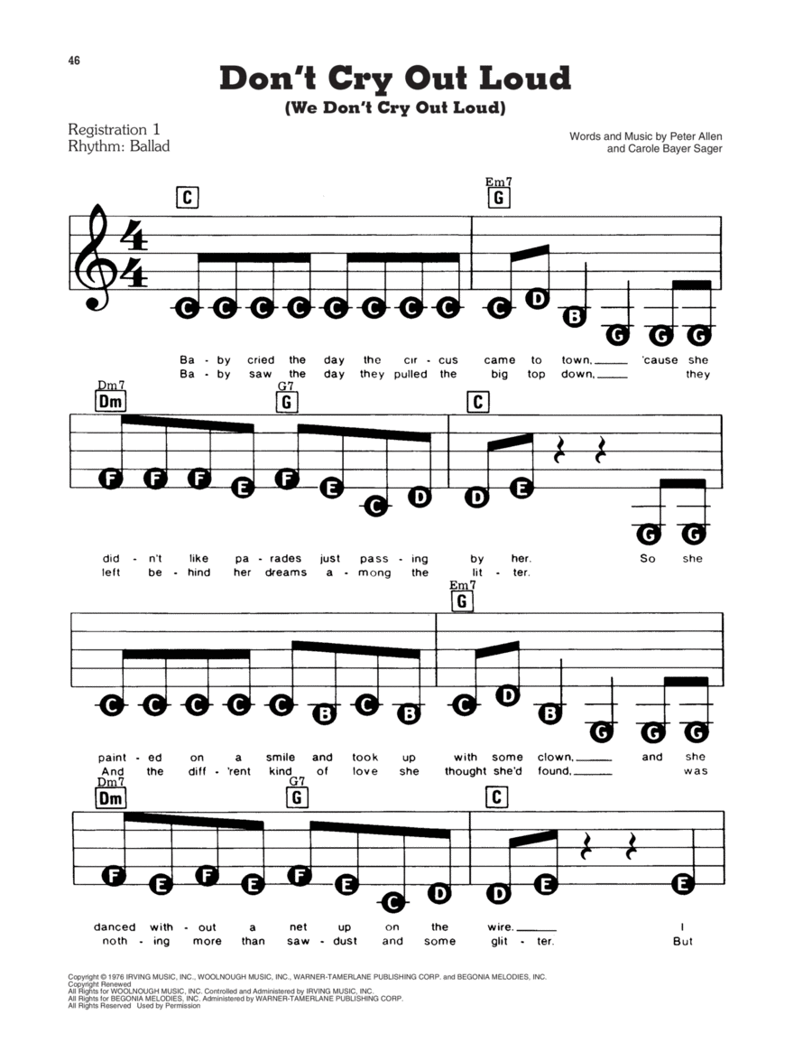 Don't Cry Out Loud (We Don't Cry Out Loud) (from The Boy From Oz) Electronic Keyboard scores gallery preview page 1