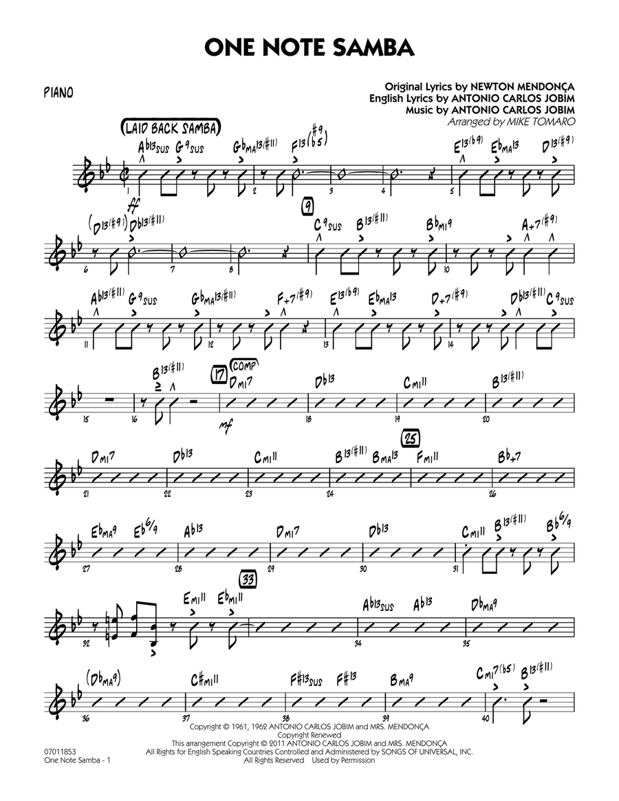 One Note Samba - Piano Jazz Ensemble scores gallery preview page 1