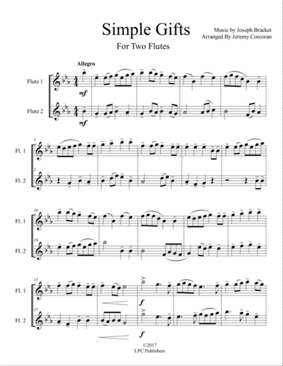 Simple Gifts for Two Flutes Flute Duet scores gallery preview page 2