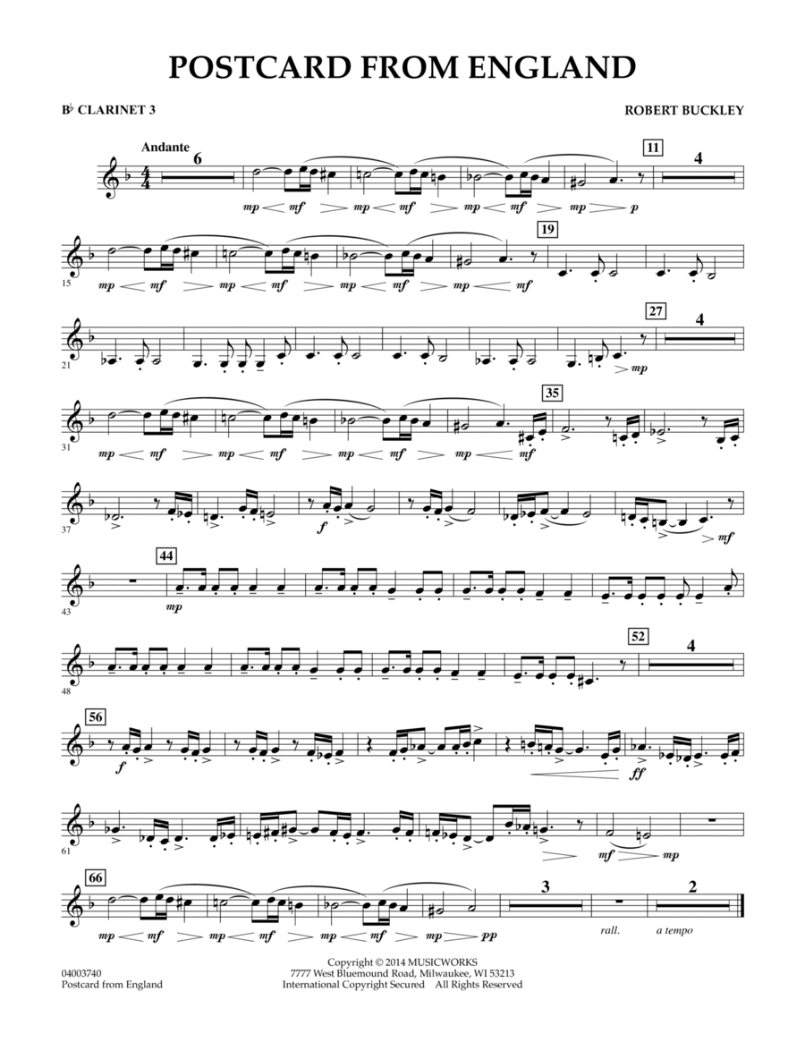 Postcard from England - Bb Clarinet 3 Concert Band scores gallery preview page 1