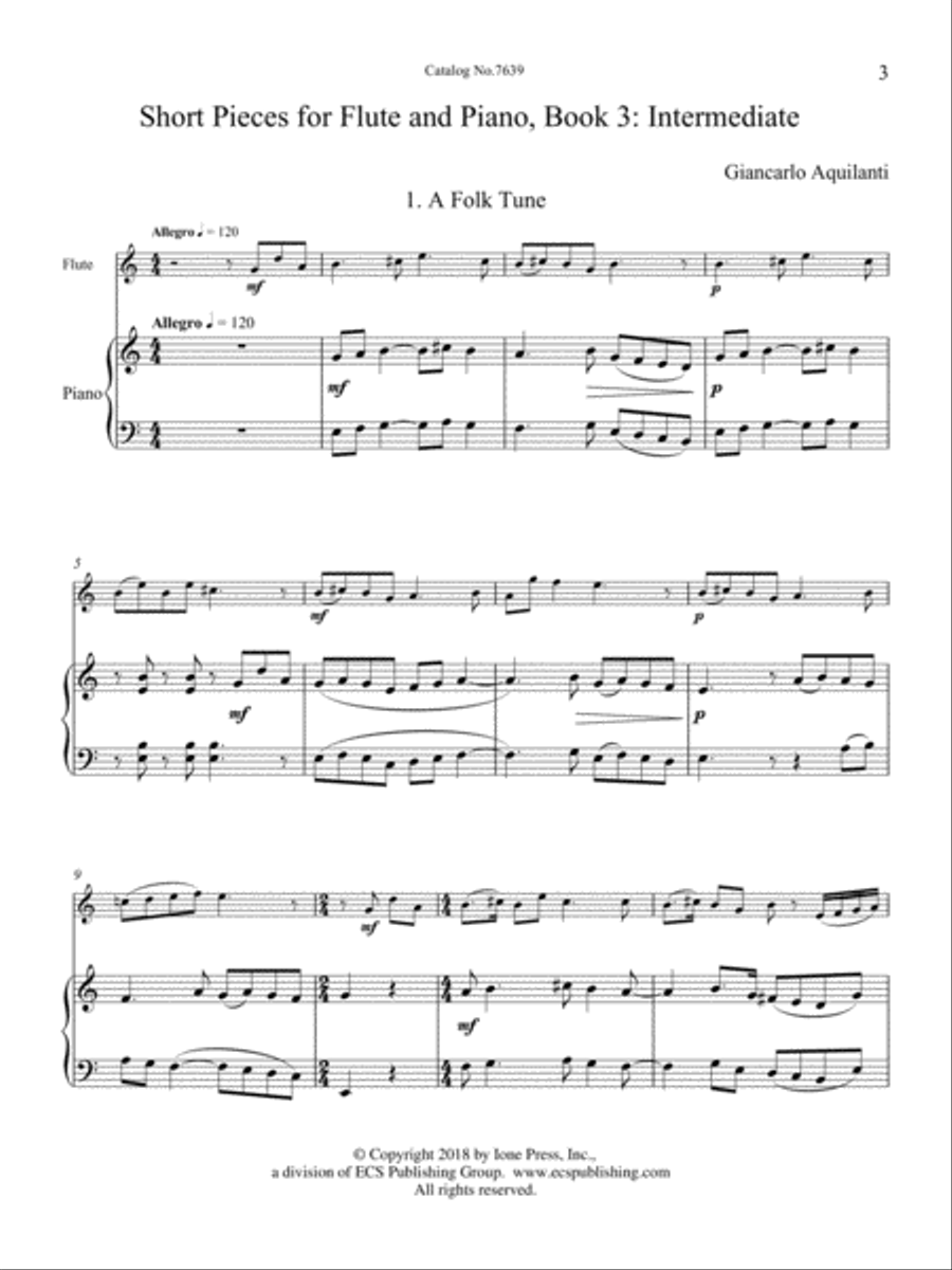 Short Pieces for Flute and Piano: Book 3: Intermediate Flute Solo scores gallery preview page 2