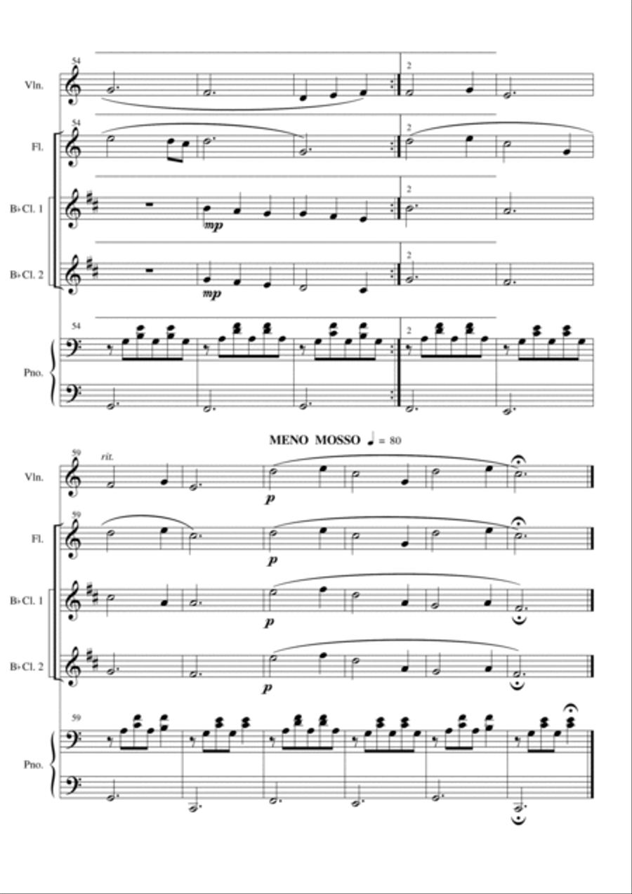 Simple Suite - For Violin, Flute, two Clarinets and Piano. Composed by Graham Dickson-Place Small Ensemble scores gallery preview page 6
