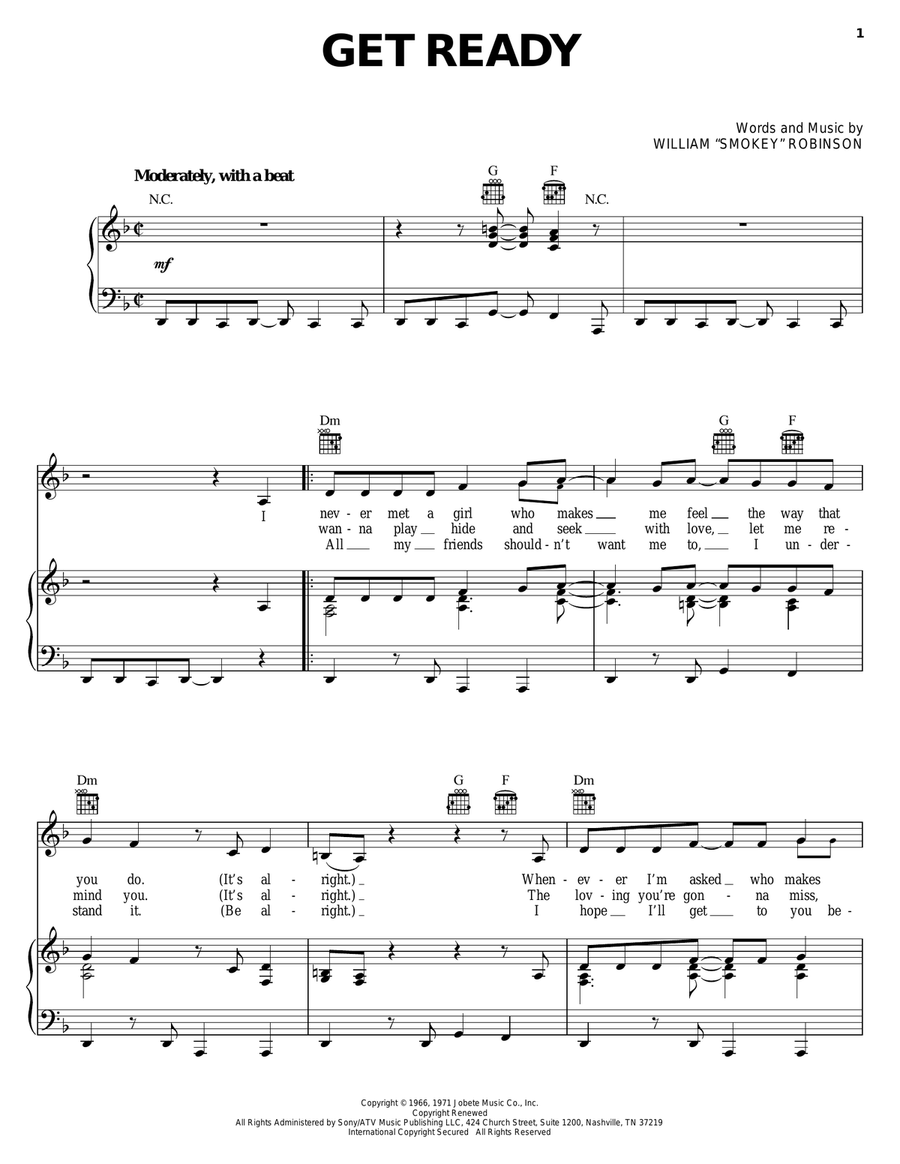 Get Ready Piano, Vocal, Guitar scores gallery preview page 1