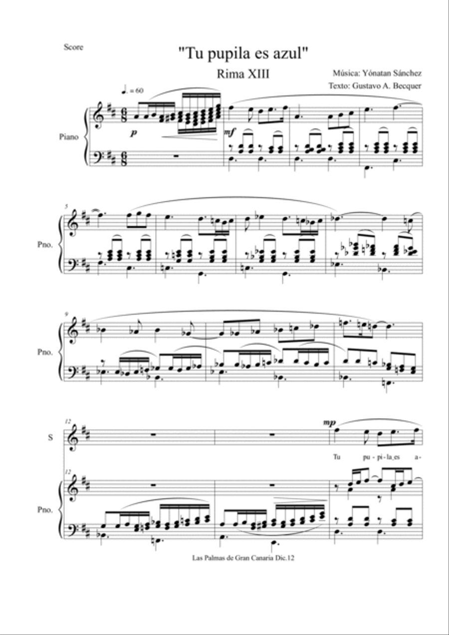 Rima 13. Tu pupila es azul (soprano & piano) Piano, Vocal, Guitar scores gallery preview page 3