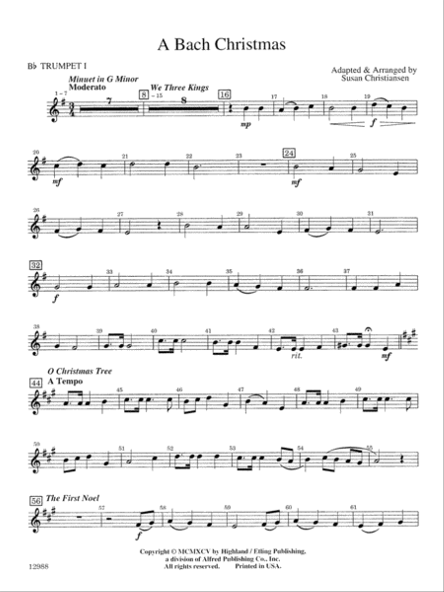 A Bach Christmas: 1st B-flat Trumpet Full Orchestra scores gallery preview page 1