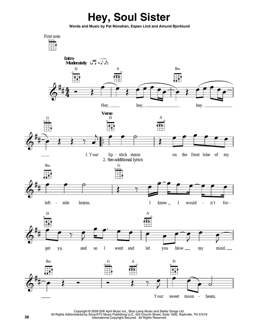 Hey, Soul Sister Baritone Ukulele scores gallery preview page 1