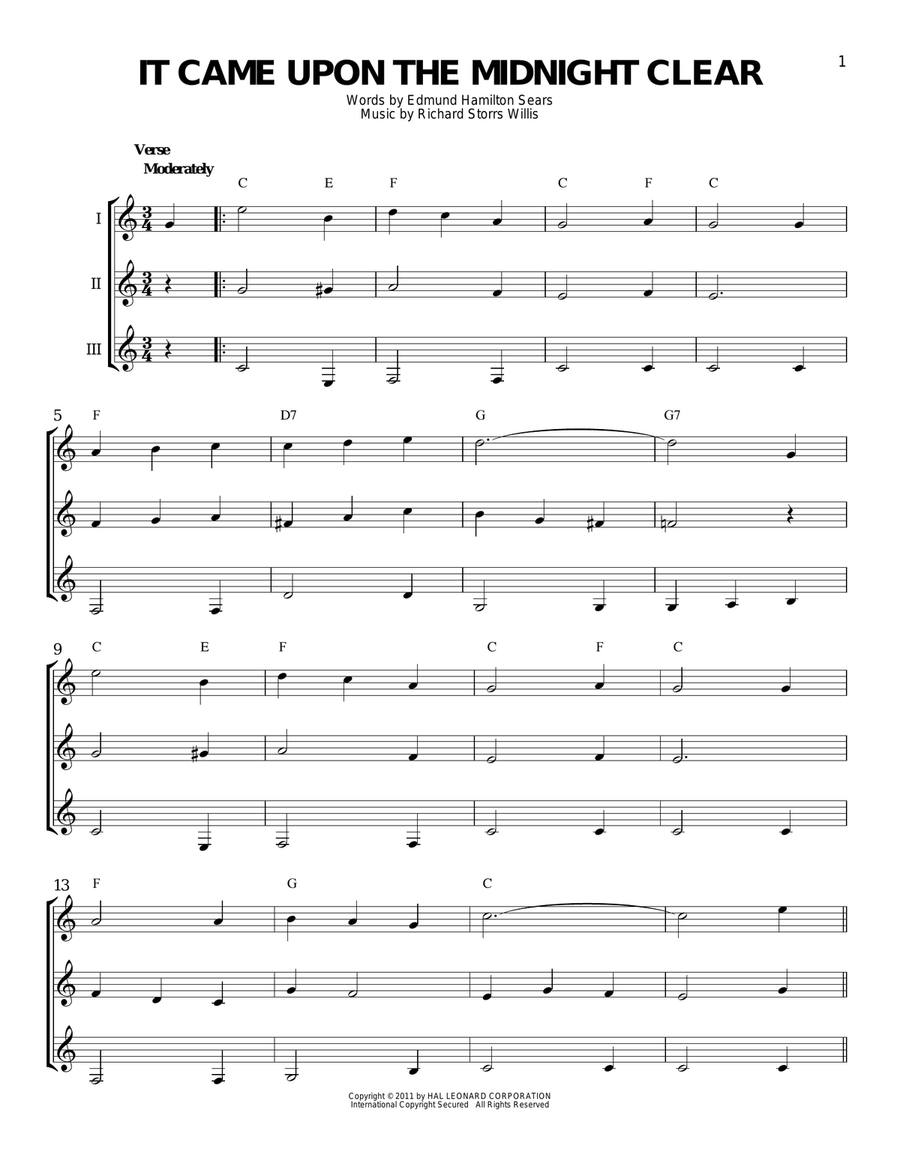 It Came Upon The Midnight Clear Guitar Ensemble scores gallery preview page 1