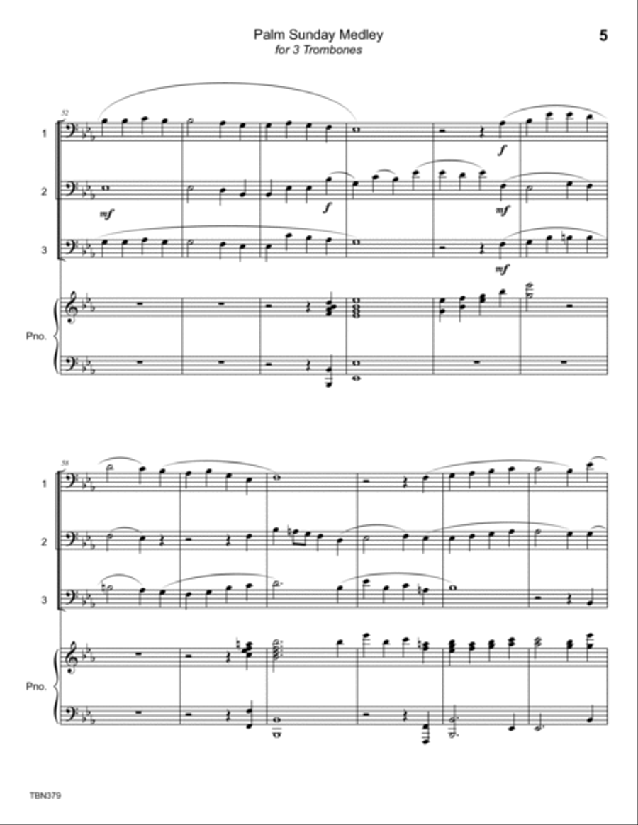 PALM SUNDAY MEDLEY - 3 TROMBONES with Piano (medley of hymns) Brass Duet scores gallery preview page 5