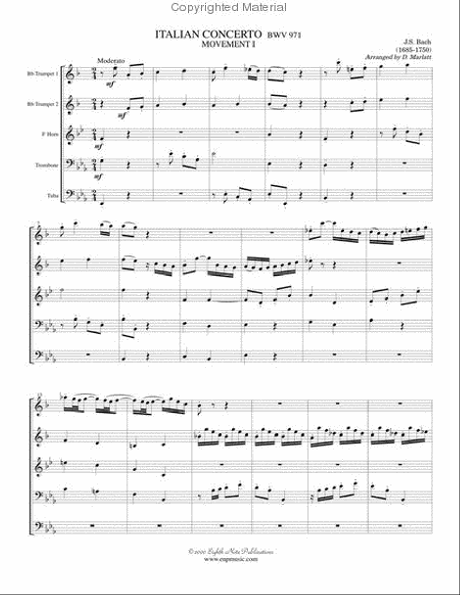 Italian Concerto, BWV 832 (Movement I) Brass Quintet scores gallery preview page 2
