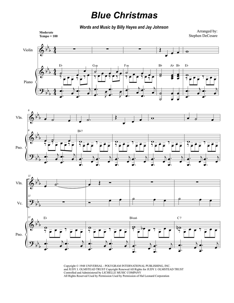 Blue Christmas Piano Trio scores gallery preview page 1