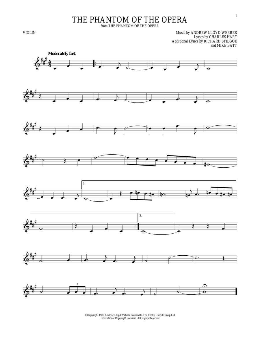 The Phantom Of The Opera Violin Solo scores gallery preview page 1