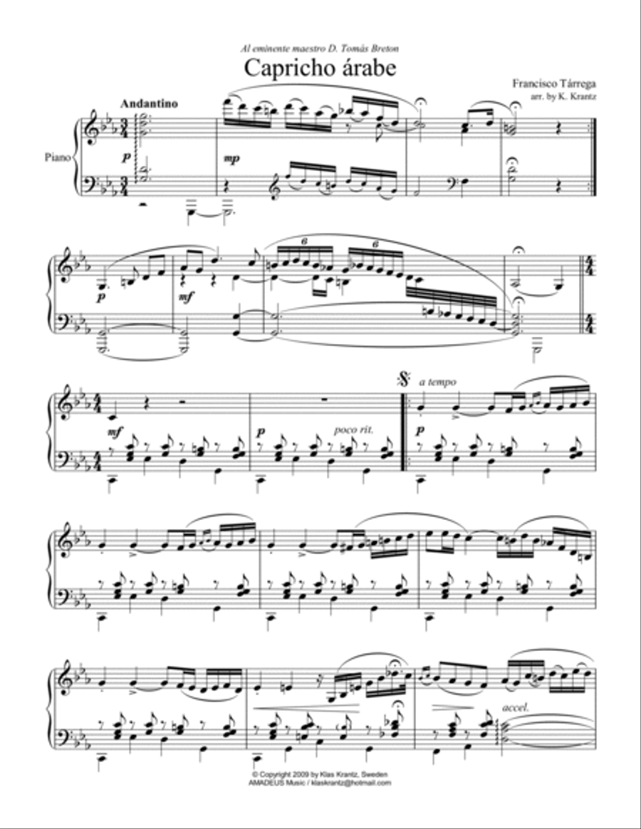 Capricho árabe & Gran vals for piano solo Piano Solo scores gallery preview page 2