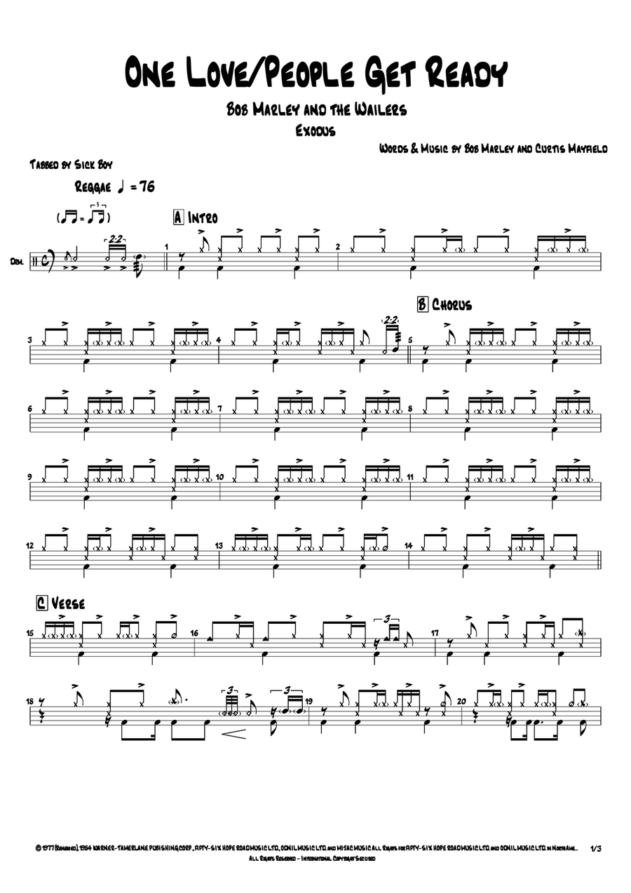 One Love (People Get Ready) Drum Set scores gallery preview page 1