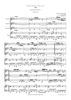 Bwv 1068: Air 2nd Movement - 3 Clarinets and Piano