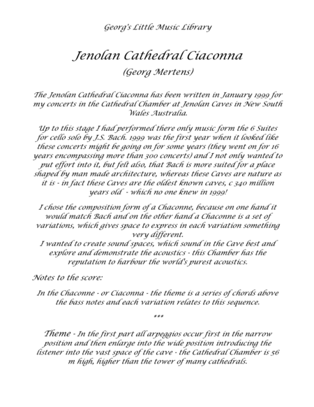 Cathedral (Jenolan) Ciaconna for cello solo