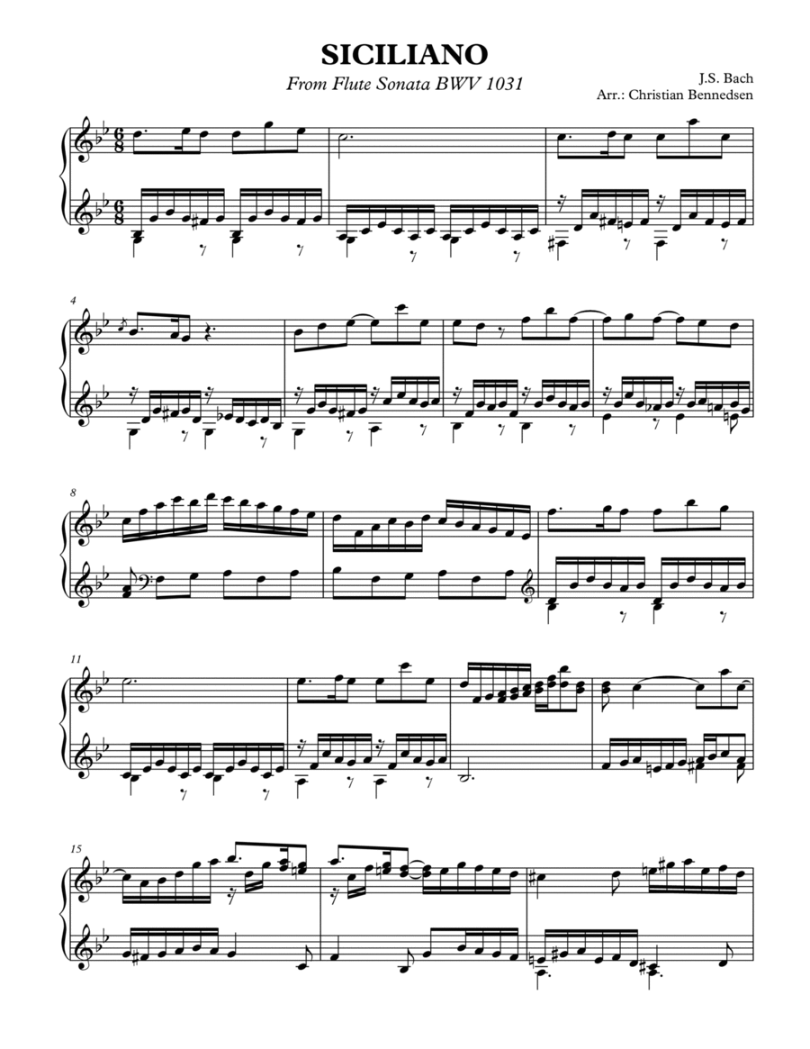Bach - Siciliano Piano Solo scores gallery preview page 1