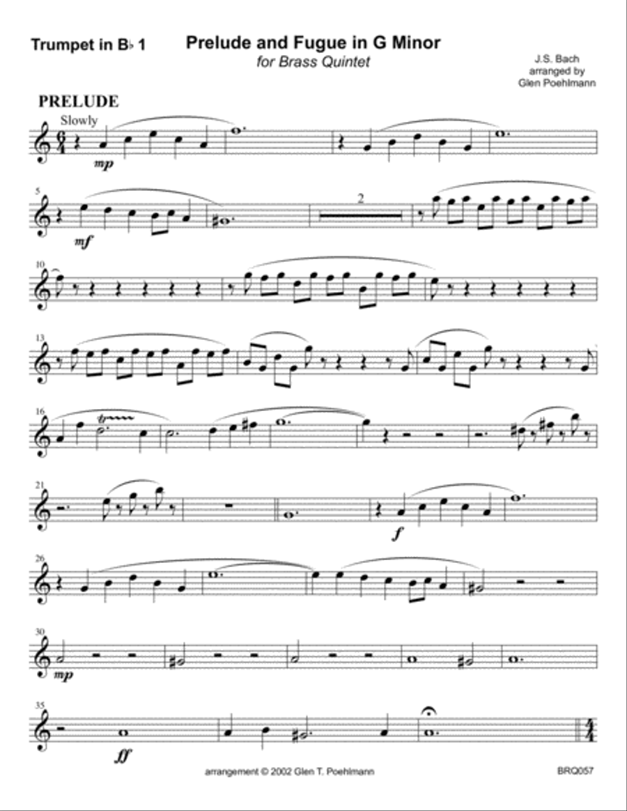 PRELUDE and FUGUE in G MINOR (J.S. Bach) for BRASS QUINTET Brass Quintet scores gallery preview page 6
