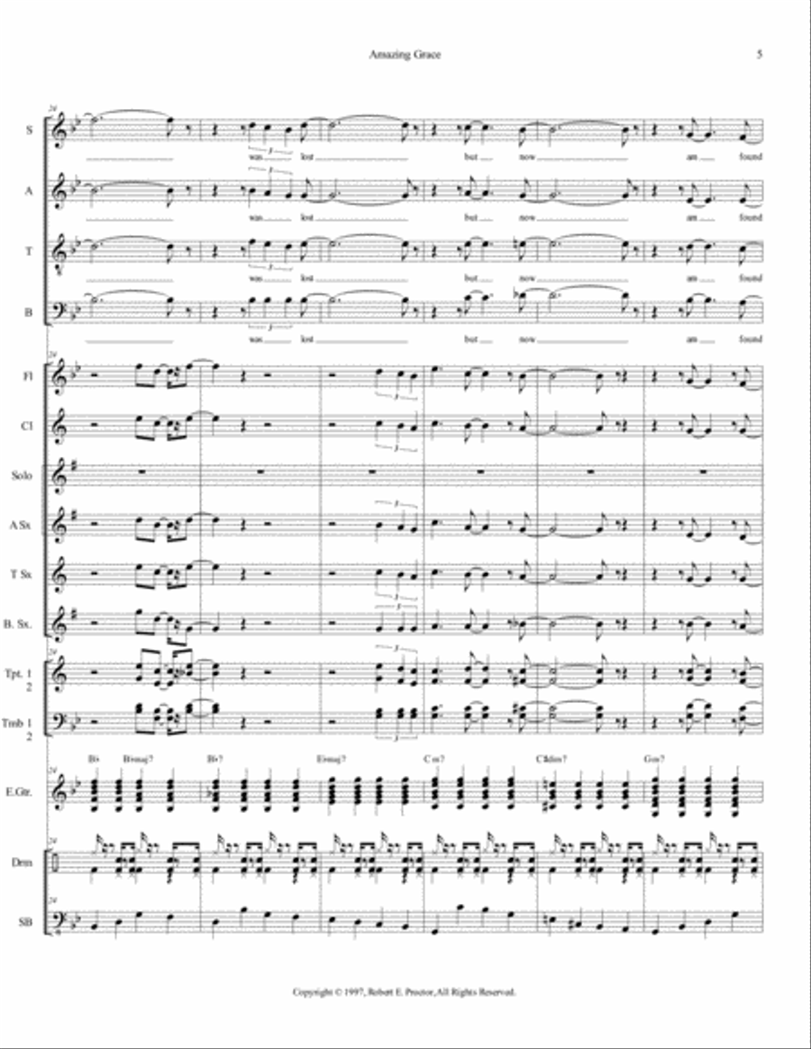 Amazing Grace - Jazz or Big Band 4-Part scores gallery preview page 6