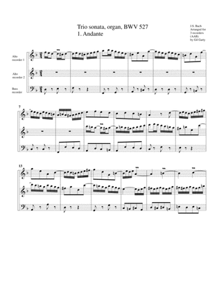 Book cover for Trio sonata for organ, no.3, BWV 527 (arrangement for 3 recorders)