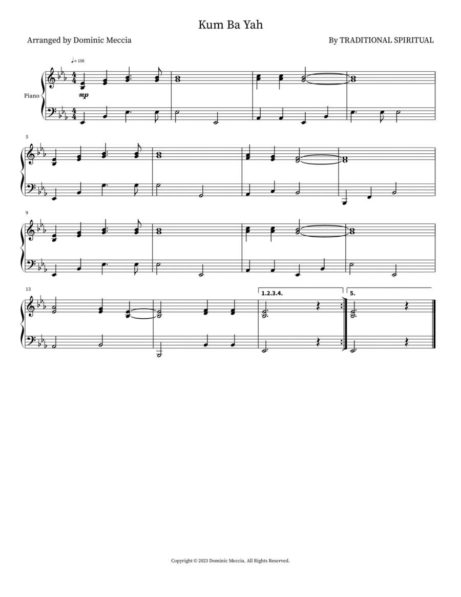 Kum Ba Yah Piano scores gallery preview page 1