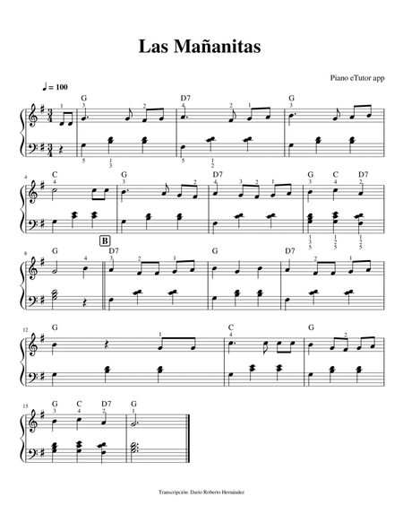 Las Mañanitas - Sheet Music, Partitura for Piano - Easy, Fácil:  Instrumental Version (Sheet Music for Piano 1 nº 6) (Spanish Edition) See  more Spanish