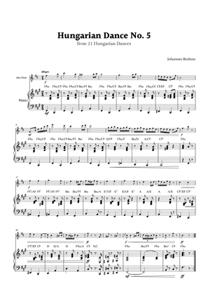 Hungarian Dance No. 5 by Brahms for Alto Flute and Piano with Chords