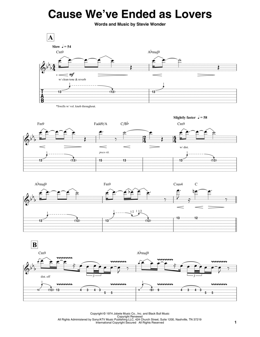 Cause We've Ended As Lovers Electric Guitar scores gallery preview page 1