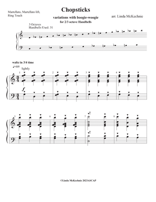 Chopsticks -handbell arrangement for Level 2 (easy) ringers- 2 or 3 octave choir arranged by Linda M
