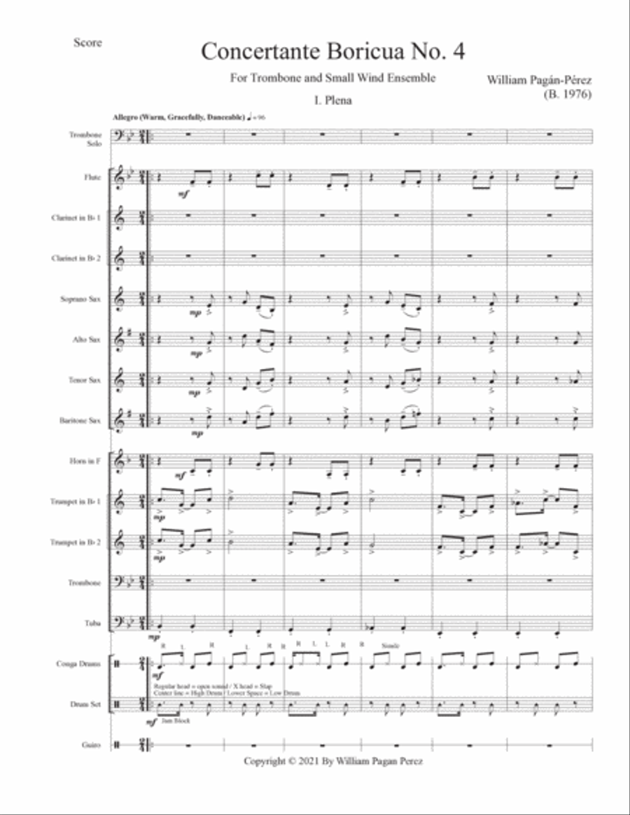 Concertante Boricua No. 4 For Trombone And Small Wind Ensemble Concert Band scores gallery preview page 2