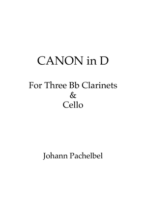 Book cover for Canon in D for Bb Clarinet trio and Cello w/ individual parts (transposed)