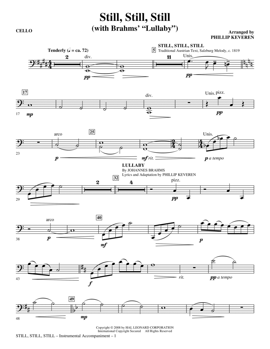 Still, Still, Still (with Brahms' Lullaby) - Cello Choir scores gallery preview page 1