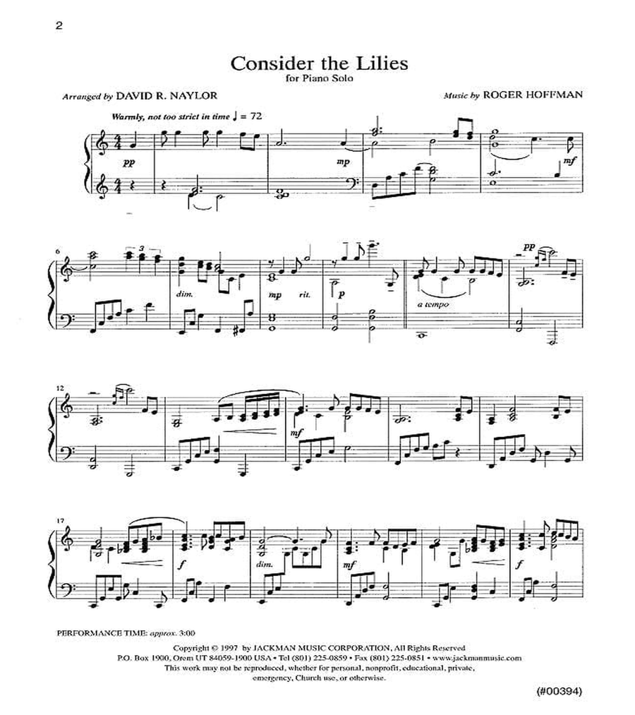 Consider the Lilies - Piano Solo Piano Solo scores gallery preview page 2