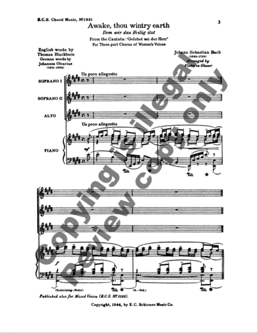 Dem wir das Heilig itzt (Awake, thou wintry earth) SSA scores gallery preview page 6