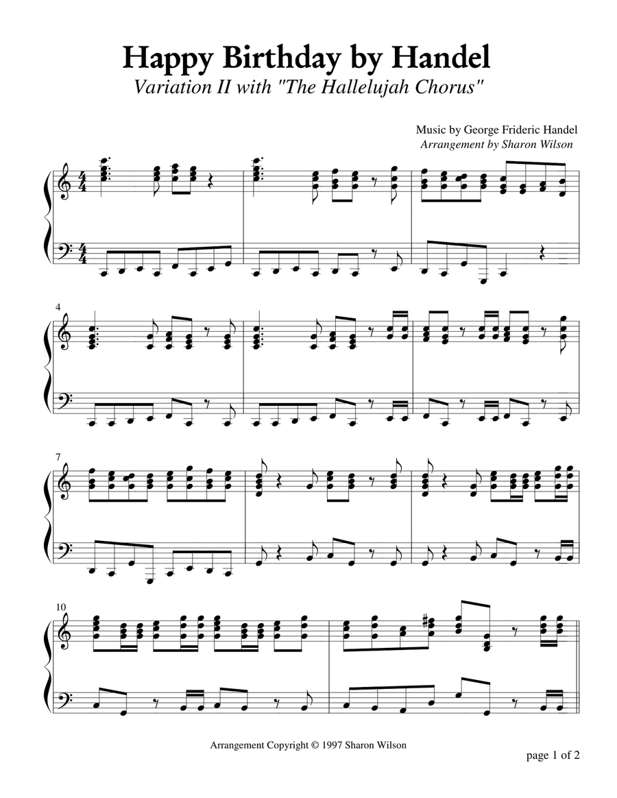 Happy Birthday by Handel, Variation 2 Piano Solo scores gallery preview page 1