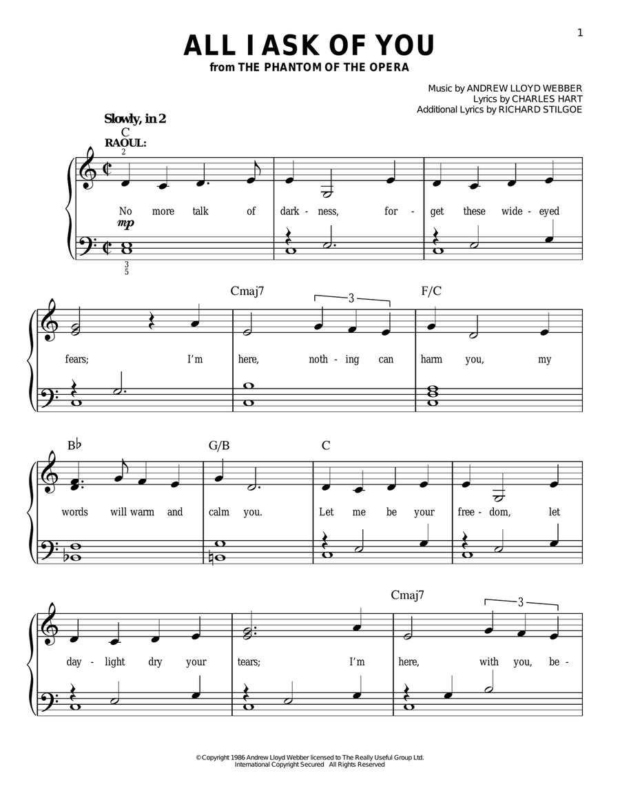 All I Ask Of You (from The Phantom Of The Opera) Easy Piano scores gallery preview page 1