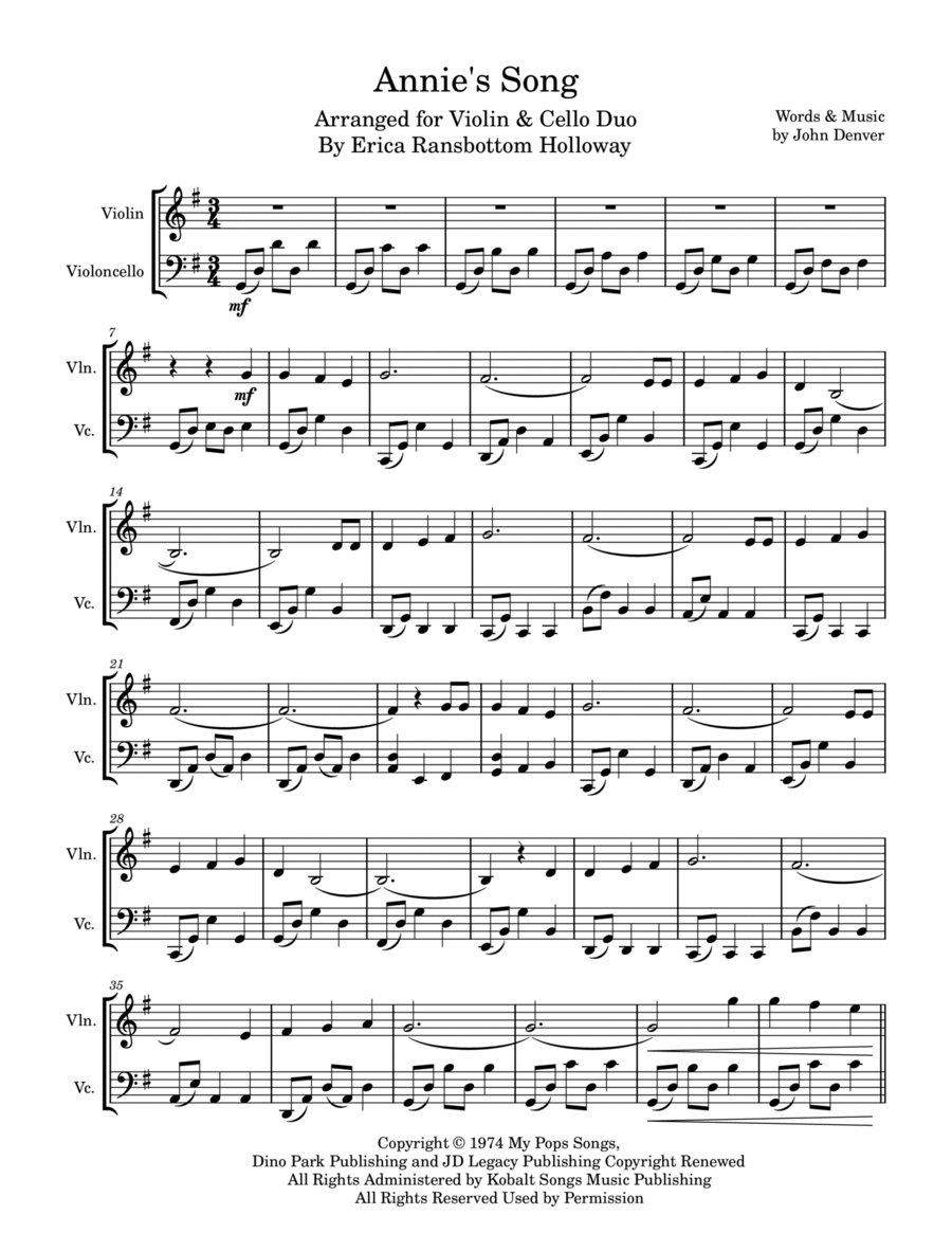 Annie's Song Annie's Song String Duet scores gallery preview page 1