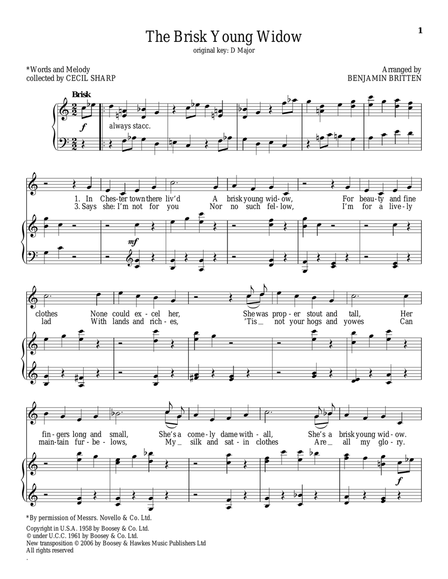 The Brisk Young Widow Piano, Vocal scores gallery preview page 1