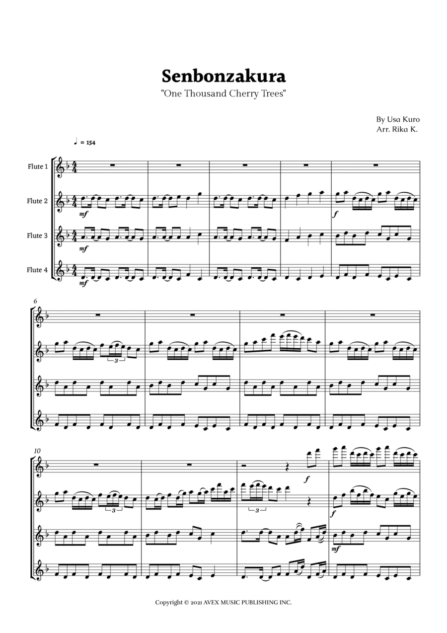 Senbonzakura Flute Quartet scores gallery preview page 1