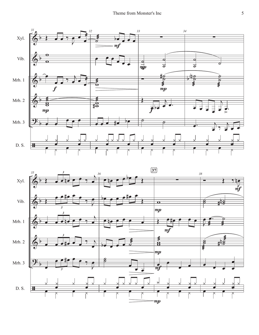 Monsters Inc. Percussion Ensemble scores gallery preview page 5