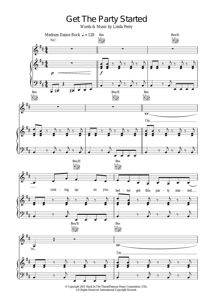 Get The Party Started Piano, Vocal, Guitar scores gallery preview page 1