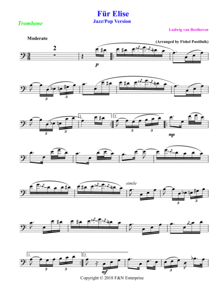"Für Elise" for Trombone (with Background Track)-Jazz/Pop Version image number null