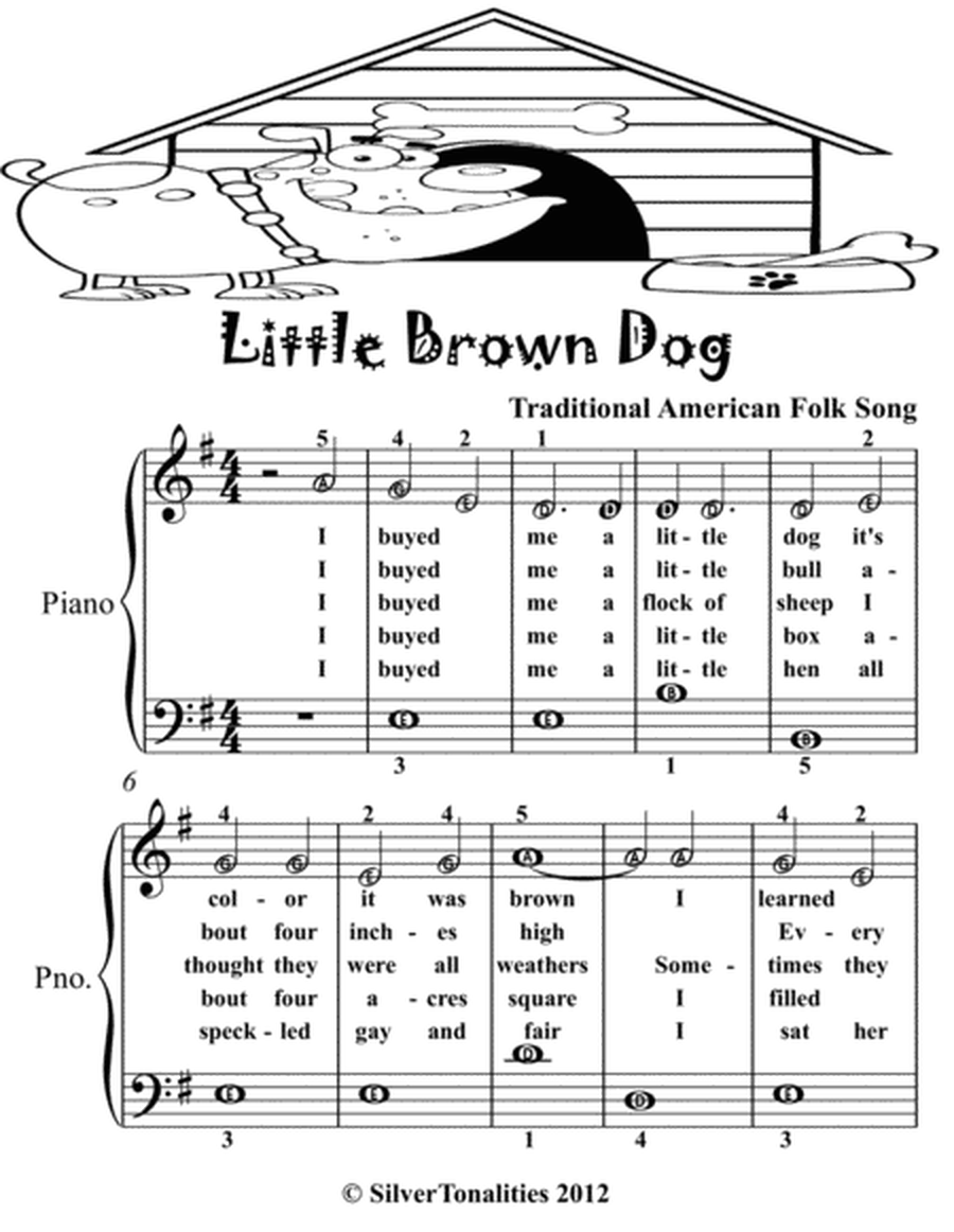 Little Brown Dog Easiest Piano Sheet Music for Beginner Pianists 2nd Edition