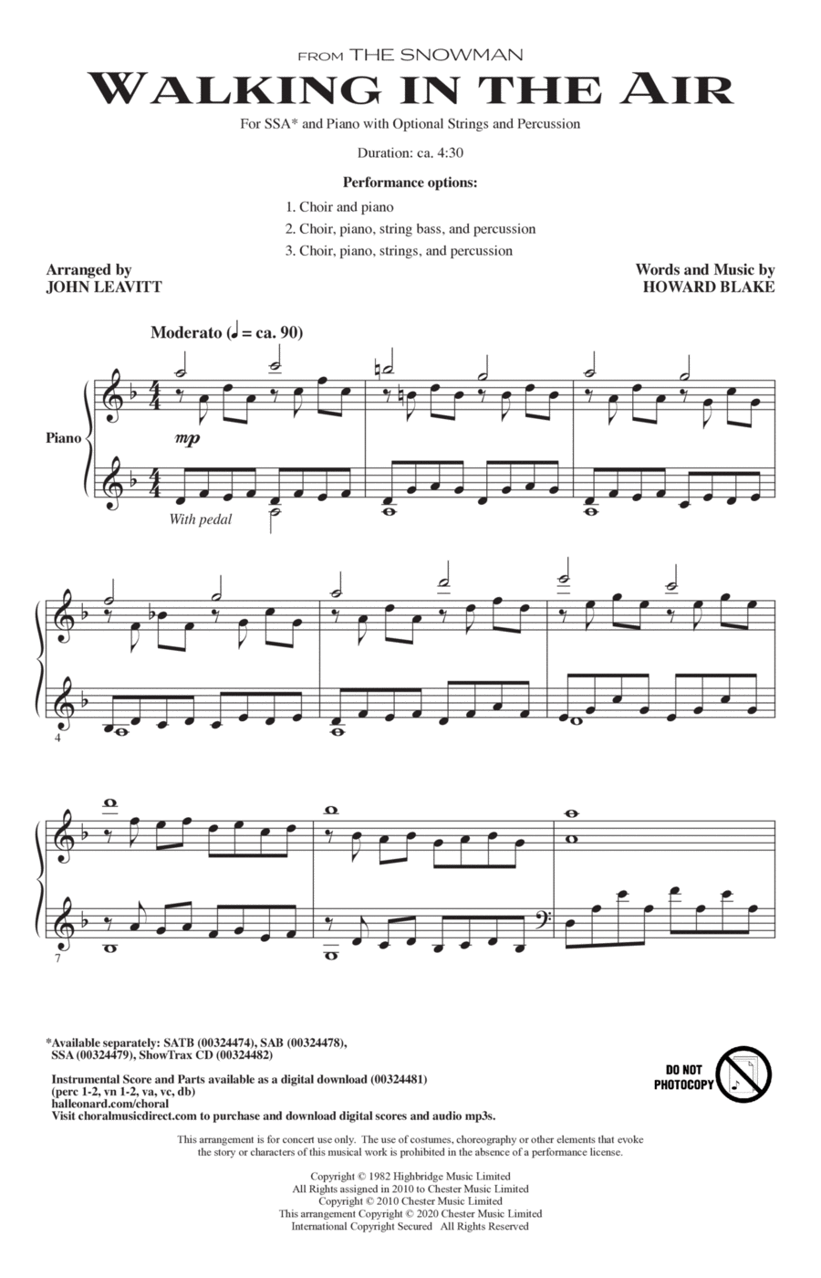 Walking In The Air (from The Snowman) (arr. John Leavitt) SSA scores gallery preview page 1